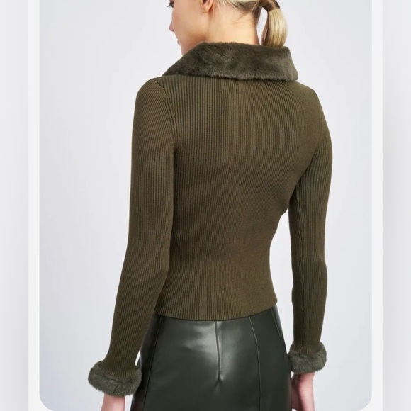 EN SAISON Rayen Top quarter zip fur collar and sleeve new with tags small green - Picture 2 of 6